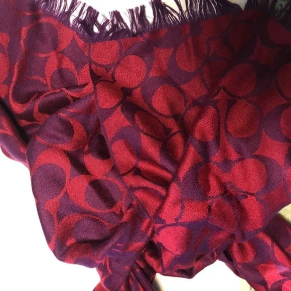 Coach Red and Purple Fringe Scarf - Picture 4 of 5